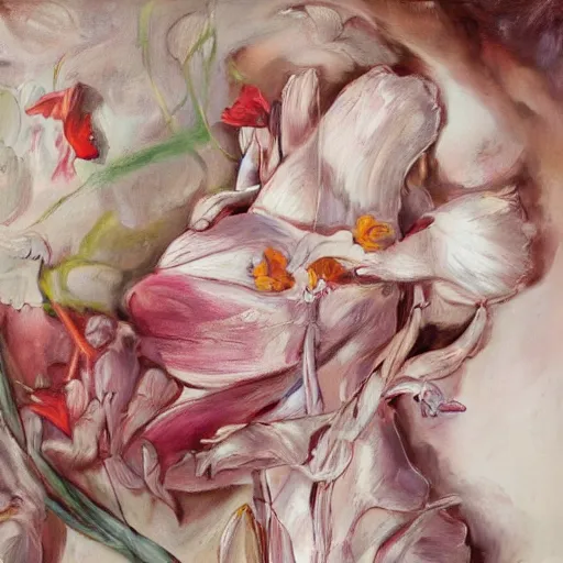 Prompt: A real heart with flowers , by jenny saville