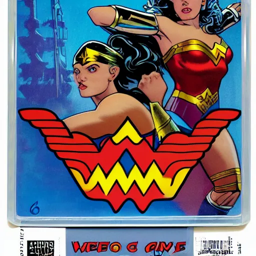 Prompt: video game box art of a commodore 6 4 game called wonder woman, highly detailed cover art.