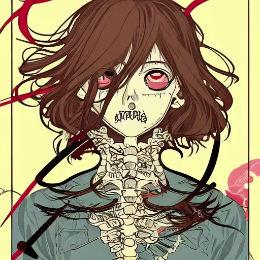 Image similar to anime manga skull portrait girl female skeleton illustration artstation vector art Geof Darrow and Ashley wood and alphonse mucha pop art nouveau intricate