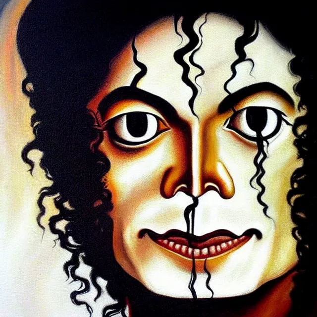 Image similar to a beautiful painting michael jackson face, by leonardo da vinci realistic oil painting