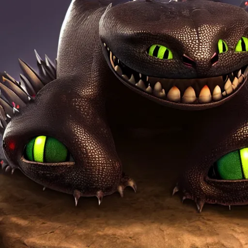 Prompt: high res Toothless with red eyes from how to train your dragon 4k