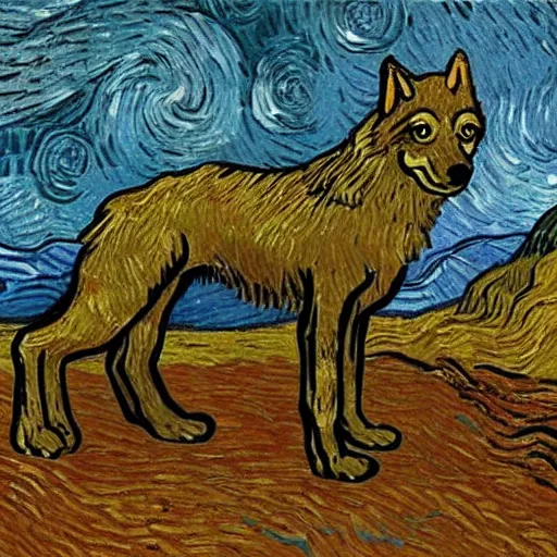 Prompt: retarded wolf, van gogh