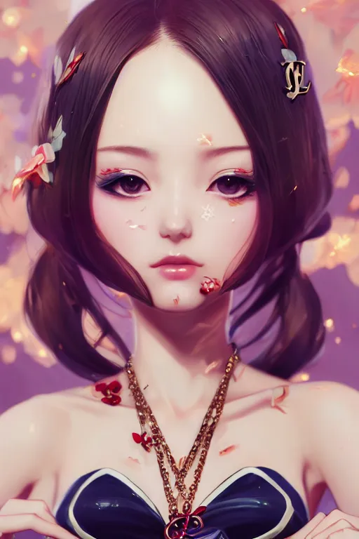 Image similar to a pin up and beautiful fashion charming dreamlke japan girl with lv jewelry, character art, art by artgerm lau and wlop and and ilya kuvshinov and john singer sargent, hyperdetailed, 8 k realistic, symmetrical, frostbite 3 engine, cryengine, dof, trending on artstation, digital art