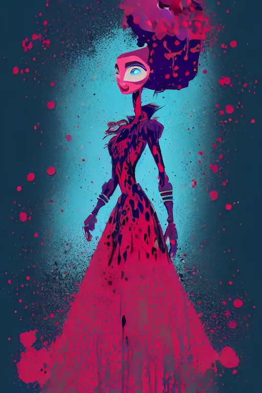 Image similar to beautiful lady half necromancer, made of red gucci fabric, dust particles, pixiv fanbox, dramatic lighting, maximalist pastel color palette, splatter paint, pixar and disney exploded - view drawing, graphic novel by fiona staples and dustin nguyen, peter elson, alan bean, wangechi mutu, clean cel shaded vector art, trending on artstation