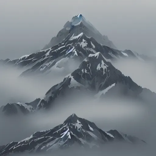 Prompt: “ aerial view of a mountain, fog on the ground, vector art, by greg rutkowski ”