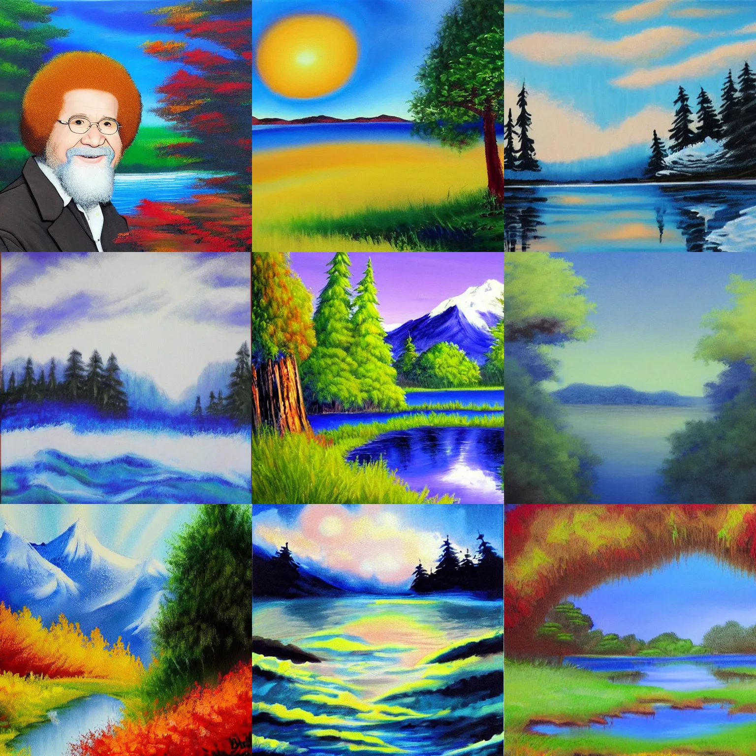 Image similar to artwork by bob ross