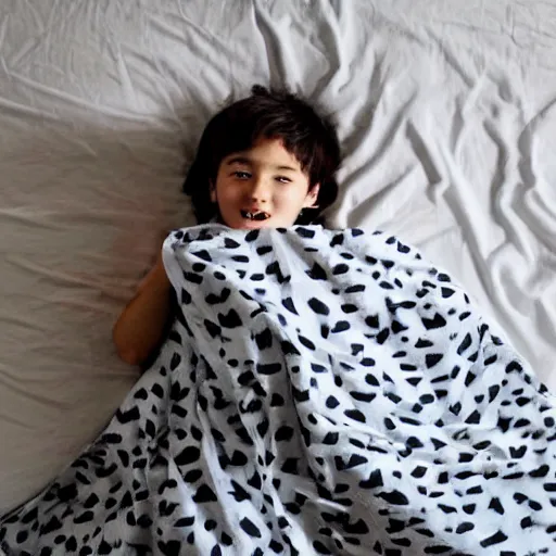 Image similar to kid cover under blanket from a scary big monster