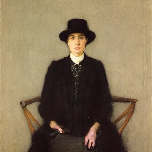 Image similar to portrait of a woman wearing a bowler hat, by thomas eakins.