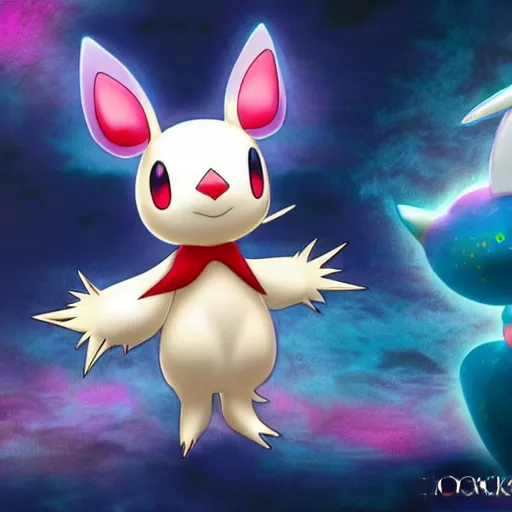 Image similar to a rare holographic pokemon card of a Moogle from Final Fantasy