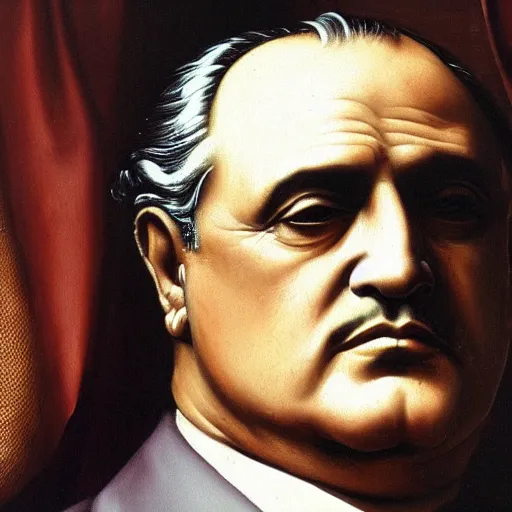 Prompt: a renaissance style portrait painting of Vito Corleone