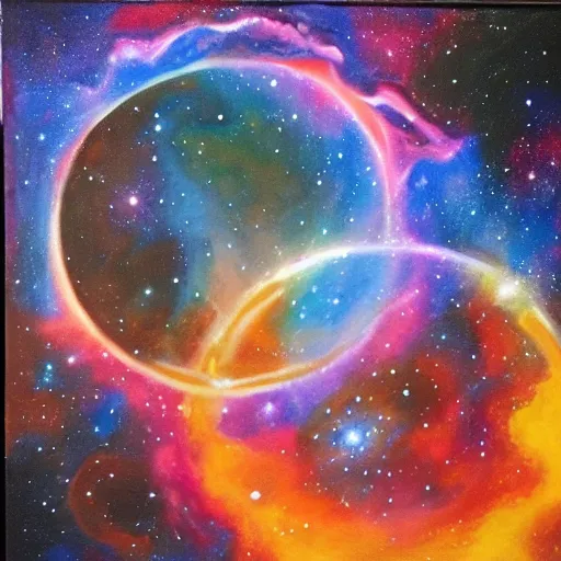 Image similar to A nebula in the shape of Obama surrounded by the cosmos, oil painting