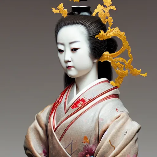 Prompt: portrait of a geisha porcelain doll kintsugi, fractal, intricate, elegant, highly detailed, digital photography, subsurface scattering, by jheronimus bosch and james jean and greg rutkowski,