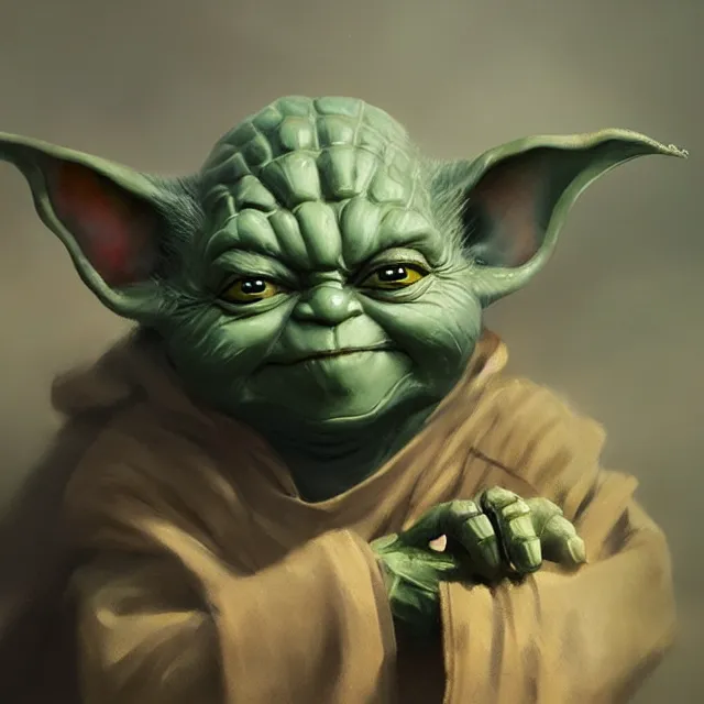 Image similar to a painting of an evil yoda by greg rutkowski, dark fantasy art, high detail, trending on artstation