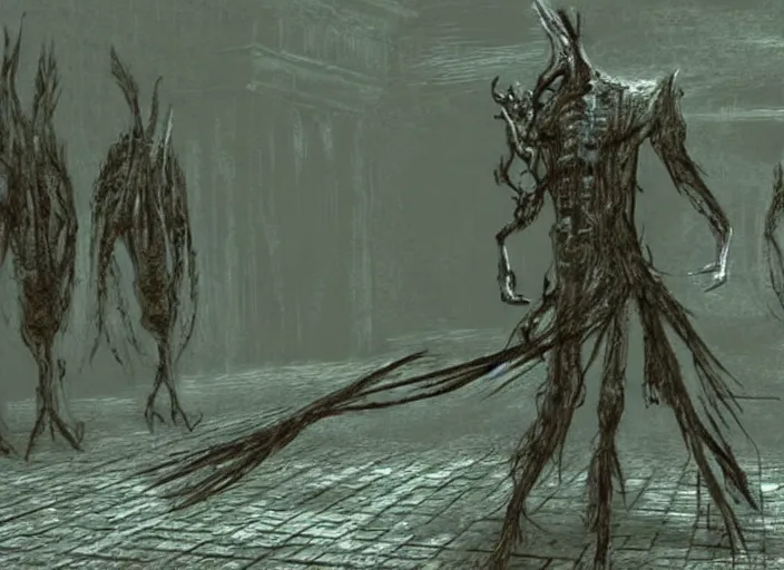 Prompt: Silent Hill 3 game screenshot, Nightmare creature concept art