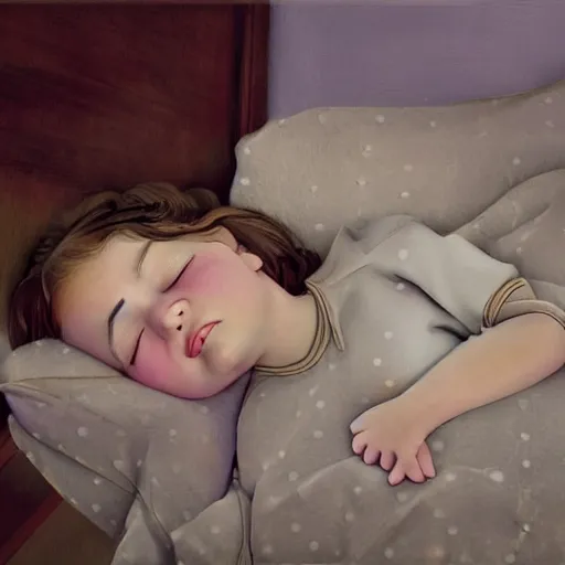 Image similar to little girl in pajama sleeping. digital artwork inspired by pixar movies and balthus, highly detailed, realistic