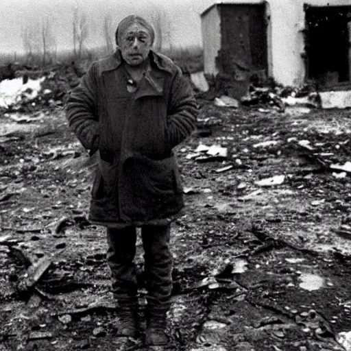 Prompt: the last photo of a survived ukrainian after the start of a nuclear war