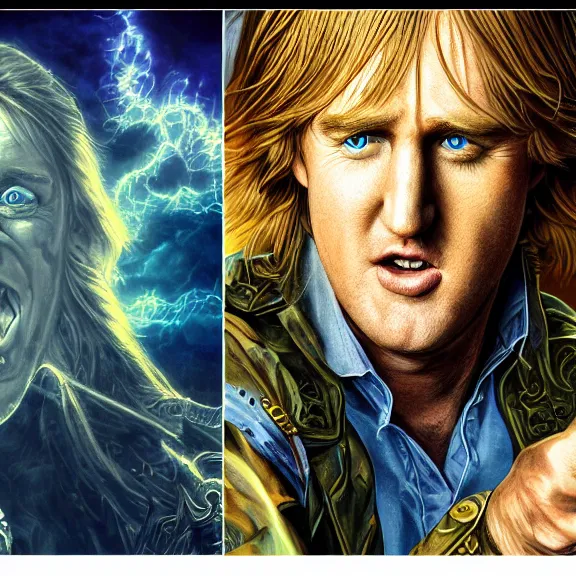 Prompt: gamma ray album cover featuring photo of owen wilson, power metal album cover, trending on artstation, intricately detailed, highly detailed, classic, award winning