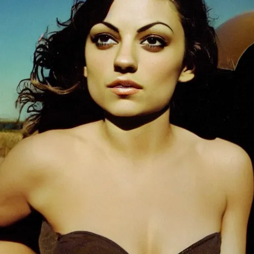 Prompt: ww 2 bomber nose art of mila kunis