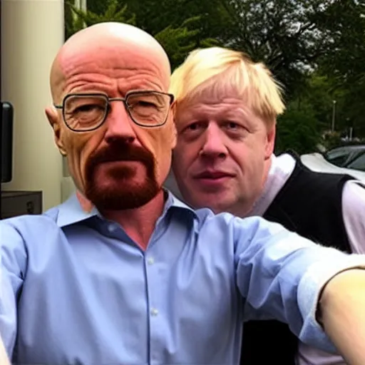 Prompt: Walter White selfie with Boris Johnson