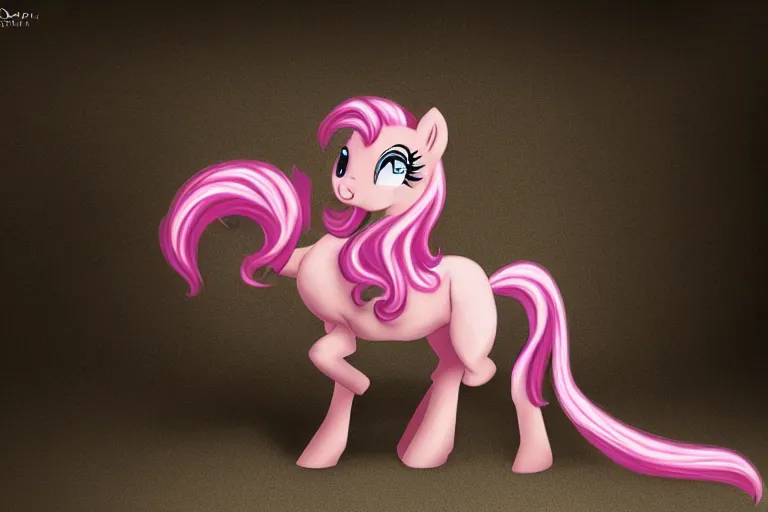 Image similar to Pinkie Pie equine, back towards camera, facing away, professional photography and mood lighting, equine photo, sitting down, flowing mane and tail, relaxed expression