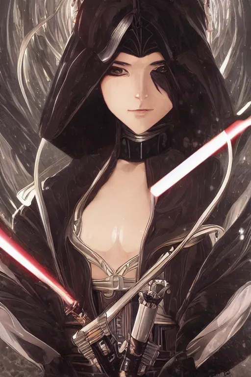 Image similar to anime key visual of a female darth vader goddess!!, intricate, stunning, highly detailed, digital painting, artstation, smooth, hard focus, illustration, art by artgerm and greg rutkowski and alphonse mucha