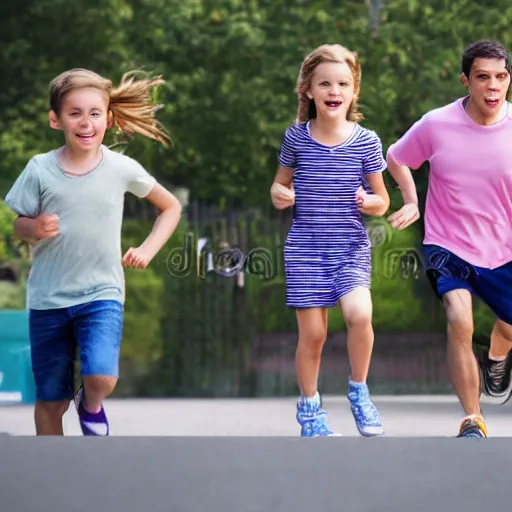 Prompt: stock photography of a family running from the law