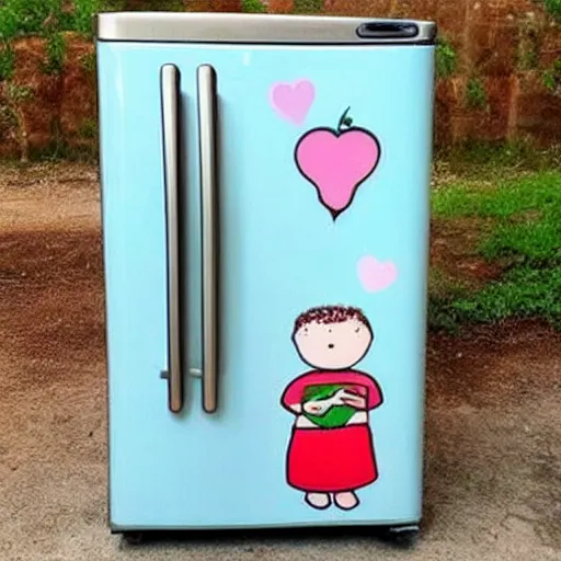 Prompt: cute FRIDGE with human features, super cute, tiny , adorable, awww aspiring, very cute