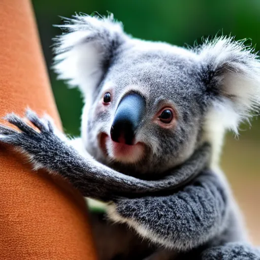 Image similar to baby koala wearing a scarf, 4k photography