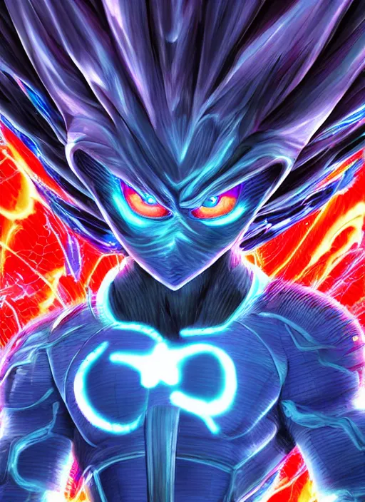 Prompt: Cyber Ultra Instict Goku Portrait, Smooth Digital Artwork, Fractal Chaos Background, Rendered in Maya, Hyperdetailed, Cinematic Shot, in style of Kentaro Miura