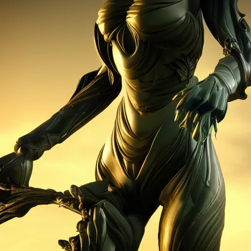 Image similar to photograph of Saryn!!!!!!!!! warframe holding skana!!!!!!!, 8k resolution, high detail, ULTRA REALISTIC VFX, reflections