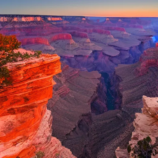 Prompt: a photograph of a pink and blue sunset at the grand canyon,