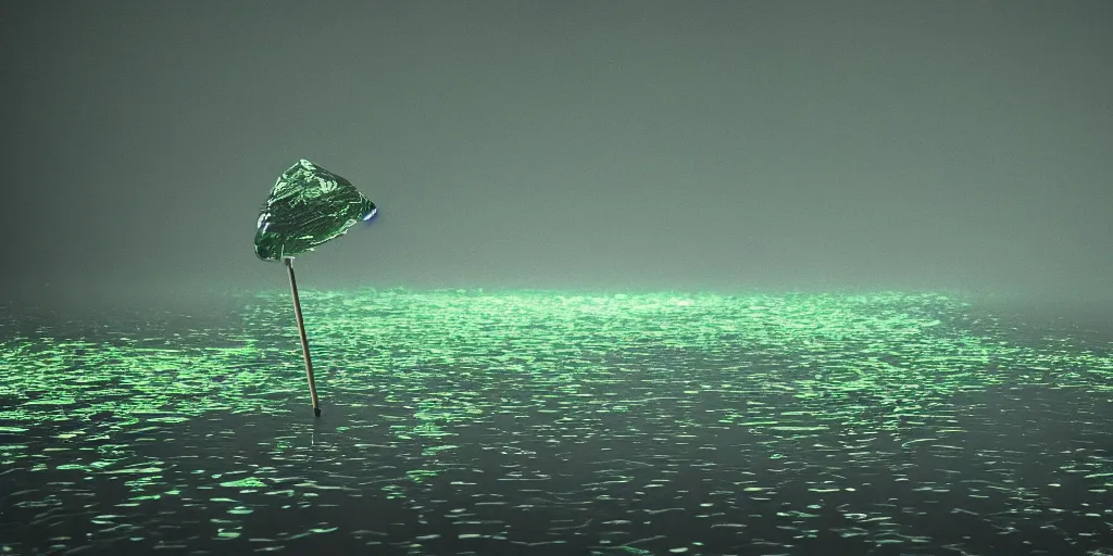 Image similar to water, fog, insect, lollipop, universe, dramatic lighting, glowing green hologram navigatuin paneis,, cinematic lighting, highly detailed, ultra realistic, 4K, octane 3D render