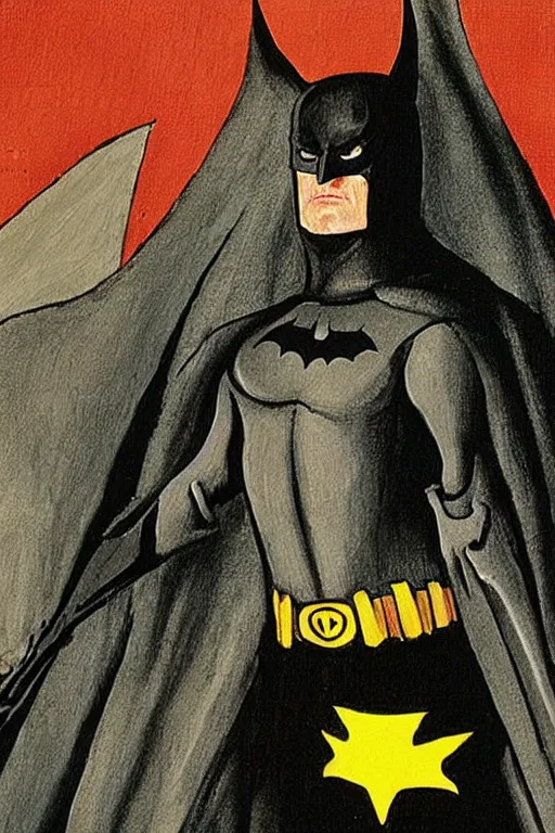 Prompt: Batman painted by Hieronymous Bosch