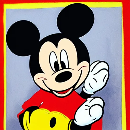 Image similar to mickey mouse on illegal drugs. walt disney original art.