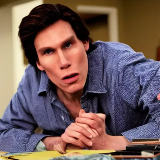 Image similar to Live Action Still of Jerma in Weekend at Bernie's, real life, hyperrealistic, ultra realistic, realistic, highly detailed, epic, HD quality, 8k resolution, body and headshot, film still