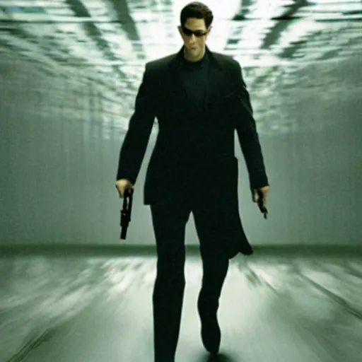 Prompt: cinematic film still of John Krasinski in the Matrix