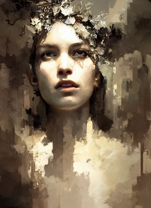 Image similar to queen of nature portrait, very very very beautiful sharp detailed face, rule of thirds, intricate outfit, backlit, by greg rutkowski, by jeremy mann, digital painting