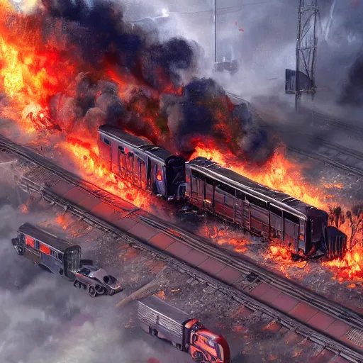 Prompt: a dumpster fire in the middle of a train wreck trending on artstation 4 k detailed sharp high detail