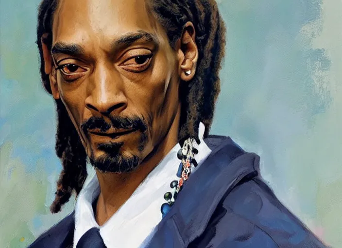 Image similar to a highly detailed beautiful portrait of snoop dogg, by gregory manchess, james gurney, james jean