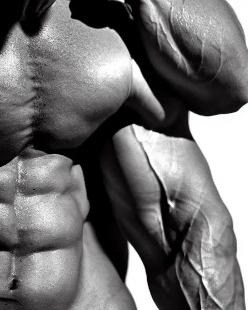 Image similar to extreme closeup of anonymous abdominal muscles, wearing shorts and highcut top, very sweaty, backlit, studio lighting, intricate detail, beautiful composition, extremely muscly bodybuilder by frank frazetta