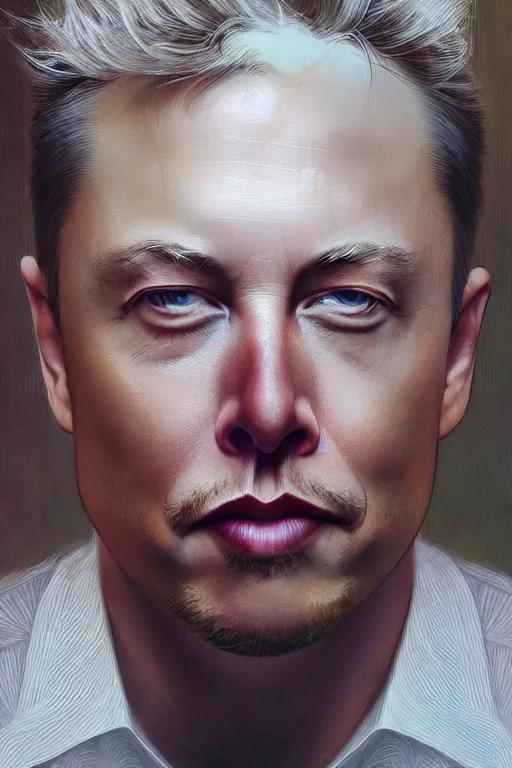 Image similar to photorealistic portrait photograph of elon musk, upper body, handsome, depth of field, soft focus, highly detailed, intricate, realistic, national geographic cover, soft glow, textured, artstation, concept art, sharp focus, illustration, art by artgerm and greg rutkowski and alphonse mucha