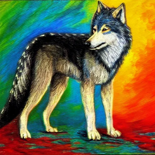 Image similar to retarded wolf, impressionism, vivid