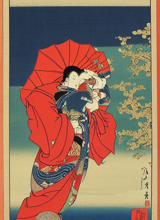 Image similar to ukiyoe painting of osan gitsune, award winning painting, ukiyoe style