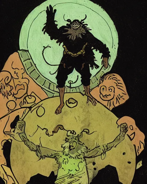 Image similar to a druid standing in a circle at the beginning of the world by mike mignola