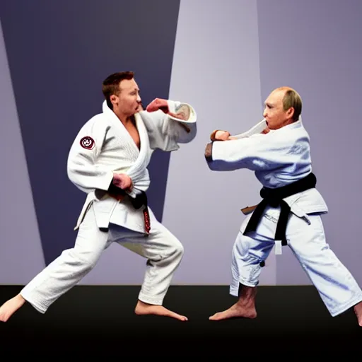 Prompt: “judo fight between Elon Musk and Vladimir Putin, 4K image”