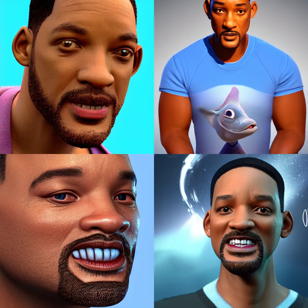 Prompt: Will Smith as a fish, cgi portrait artstation, 4k vfx