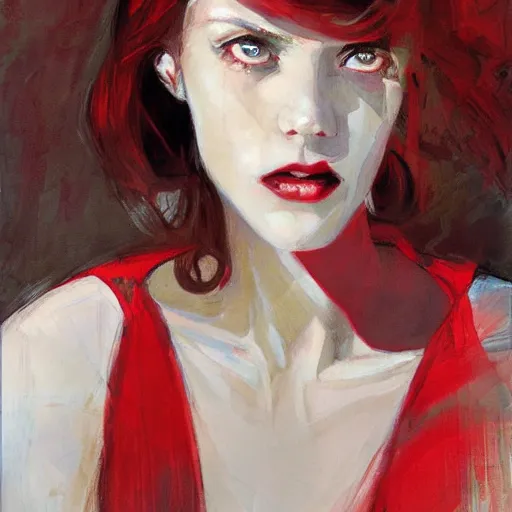 Prompt: portrait of a woman wearing white and red, by jon foster