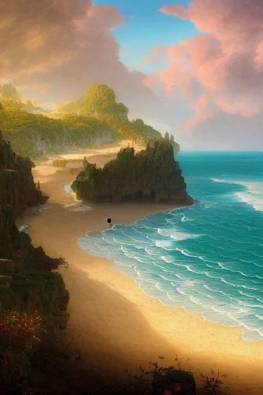 Prompt: a beautiful digital illustration painting of a detailed fantasy beach by benoit b. mandelbrot, steven belledin, martin johnson heade, lee madgwick, caspar david friedrich, and david rios ferreira. 8 k resolution trending on artstation concept art digital illustration