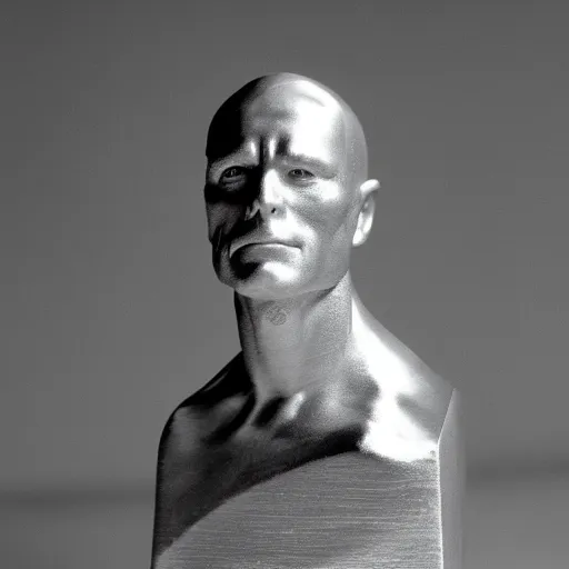 Image similar to An aluminum casted statuette of Ed Harris, studio lighting, F 1.4 Kodak Portra