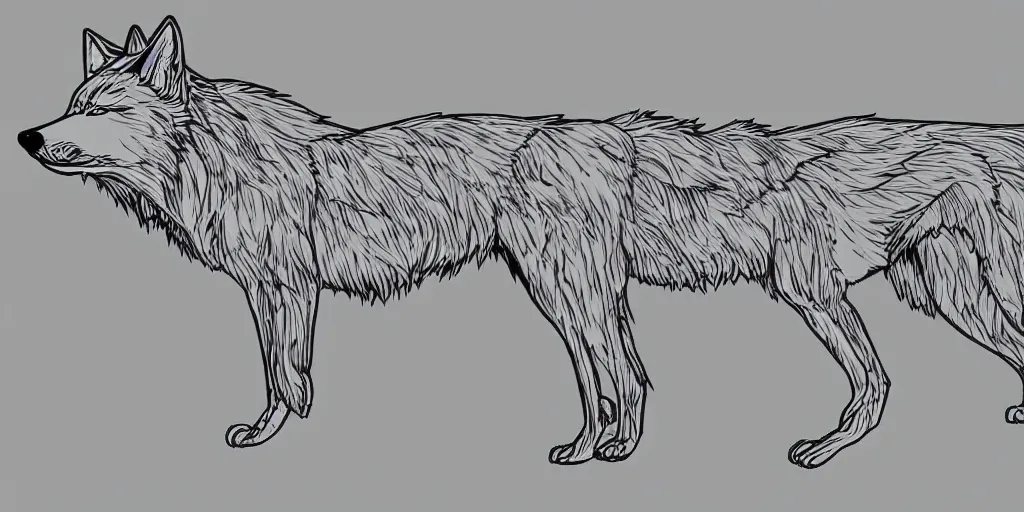 Image similar to digital art of a full-body outline of a running wolf, simple, no color, high quality, HD, 8K,